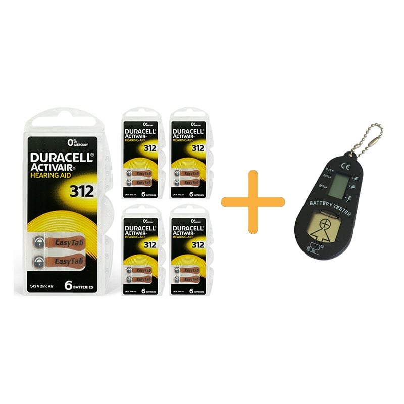 Duracell Activair 312 Numara İşitme Cihazı Pili (5 Paket x 6 Adet = 30 Adet Pil) + HEDİYE İşitme Cihazı Pil Ölçer, YesMed