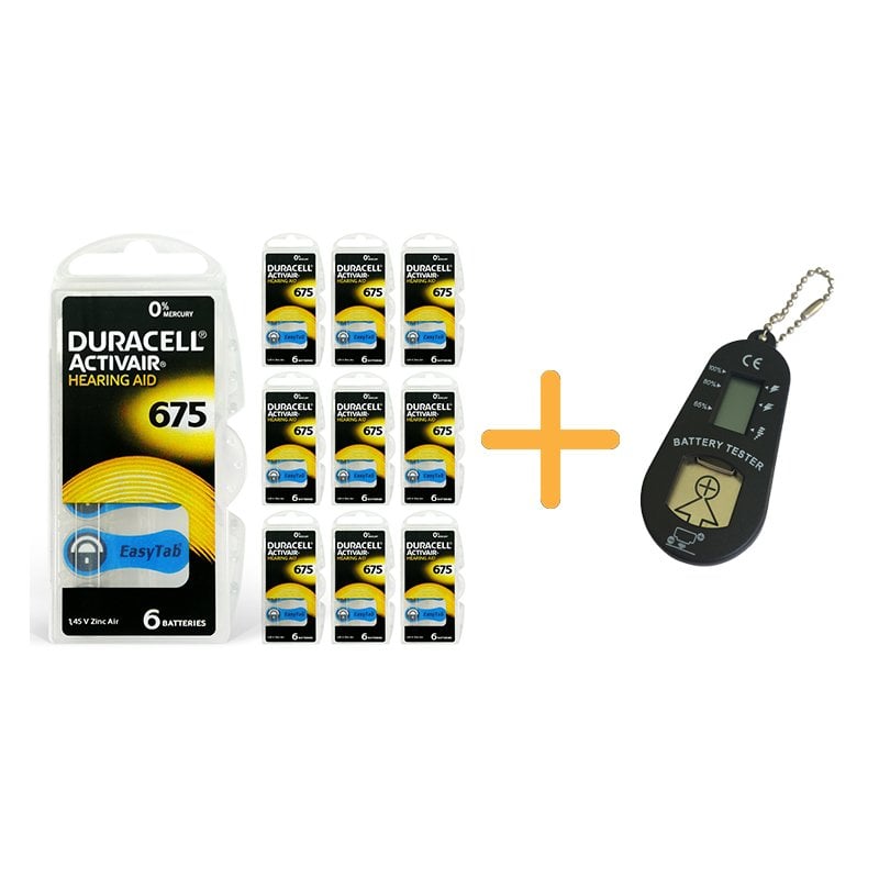 Duracell Activair 675 Numara İşitme Cihazı Pili (10 Paket x 6 Adet = 60 Adet Pil) + HEDİYE İşitme Cihazı Pil Ölçer, YesMed
