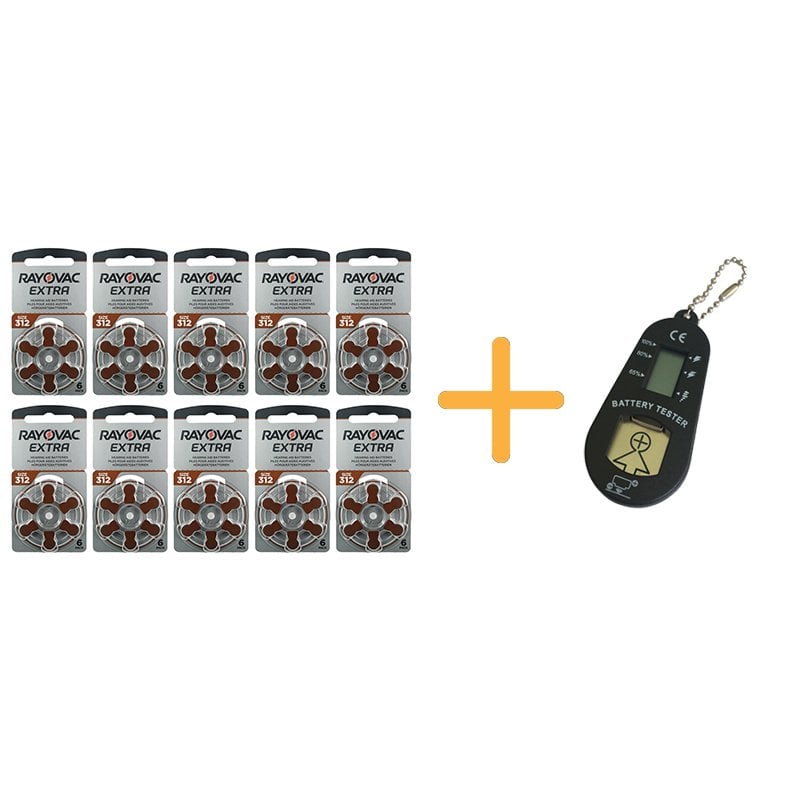 Rayovac Extra 312 Numara İşitme Cihazı Pili (10 Paket x 6 Adet = 60 Adet Pil) + HEDİYE İşitme Cihazı Pil Ölçer, YesMed