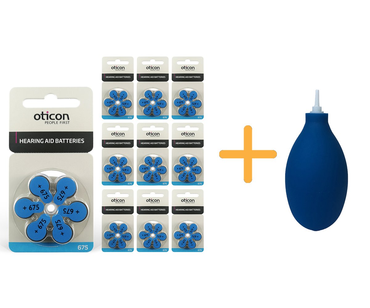 Oticon 675 Numara İşitme Cihazı Pili (10 Paket x 6 Adet= 60 Adet Pil) + HEDİYE İşitme Cihazı El Pompası (Puar), YesMed