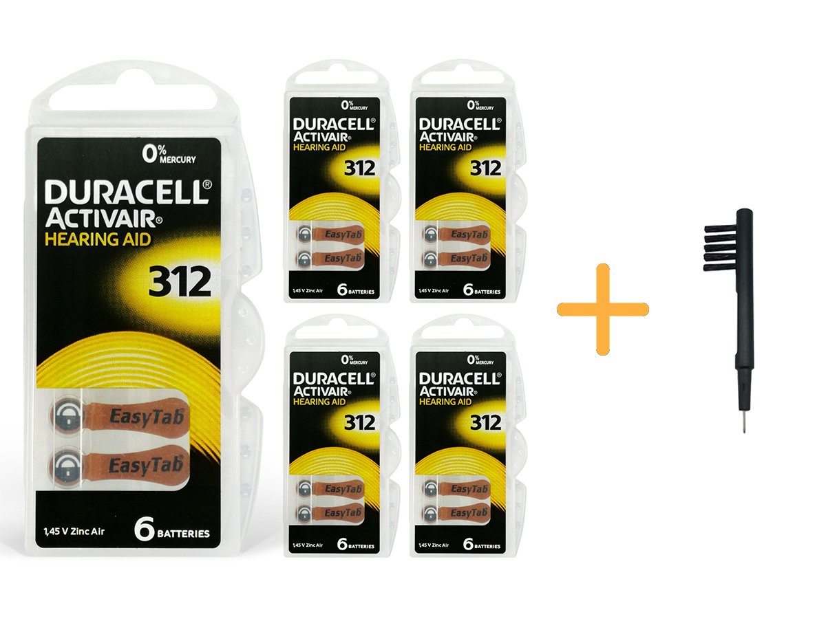 Duracell Activair 312 Numara İşitme Cihazı Pili (5 Paket x 6 Adet = 30 Adet Pil) + HEDİYE Mıknatıslı İşitme Cihazı Temizleme Fırçası, YesMed