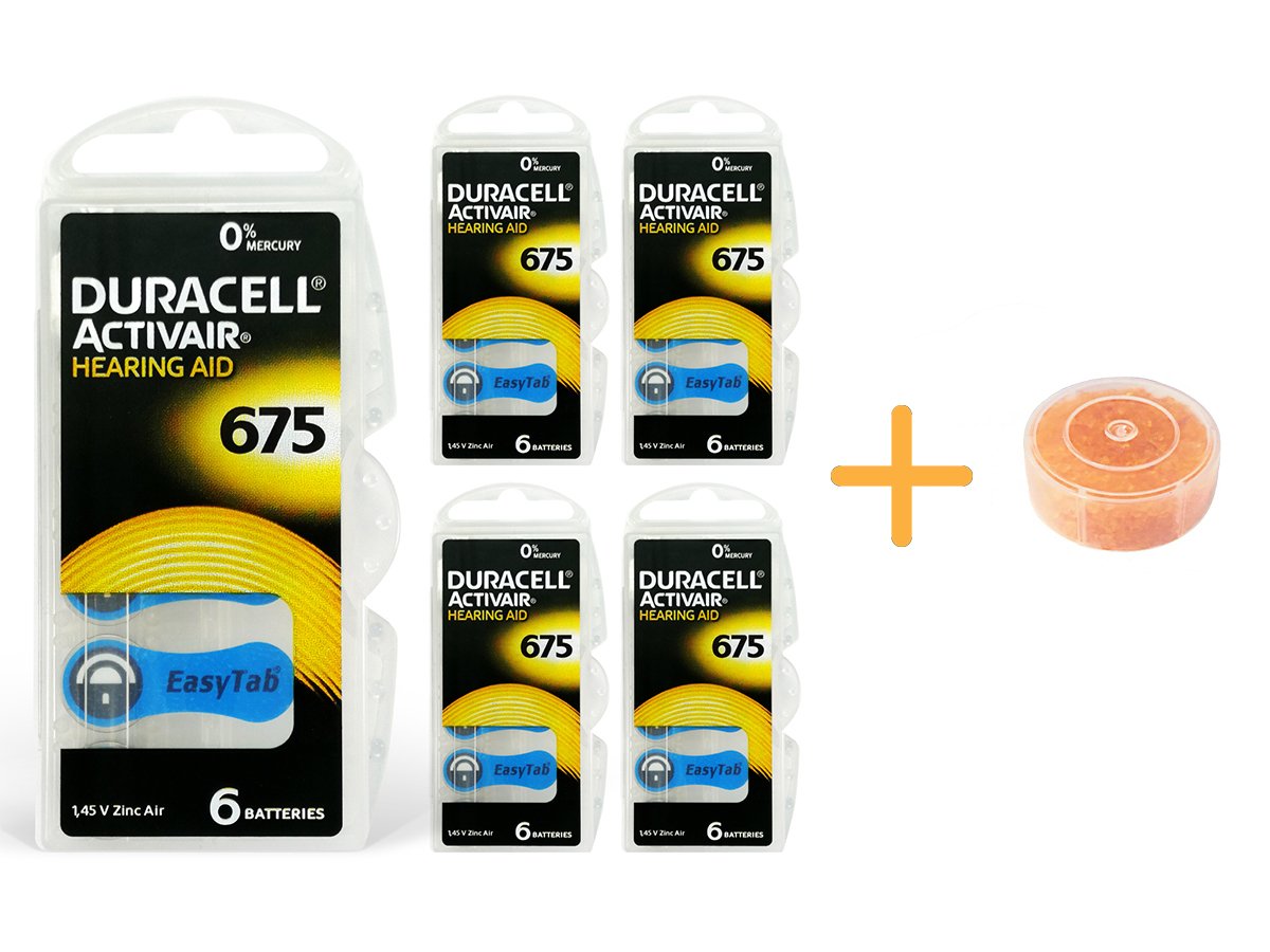 Duracell Activair 675 Numara İşitme Cihazı Pili (5 Paket x 6 Adet = 30 Adet Pil) + HEDİYE İşitme Cihazı Nem Alıcı Tablet, YesMed