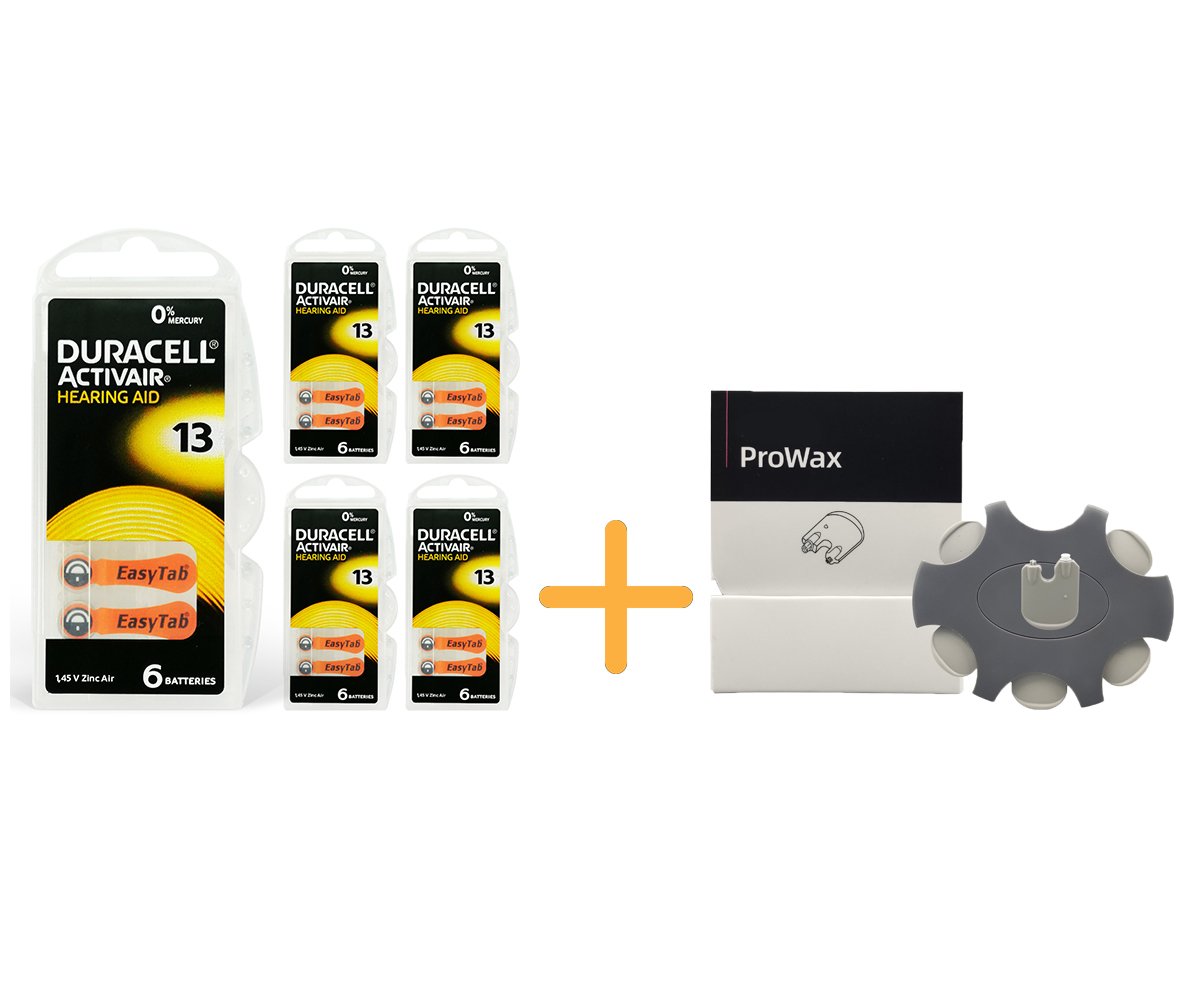 Duracell Activair 13 Numara İşitme Cihazı Pili (5 Paket x 6 Adet = 30 Adet Pil) + HEDİYE Prowax Filtre, YesMed