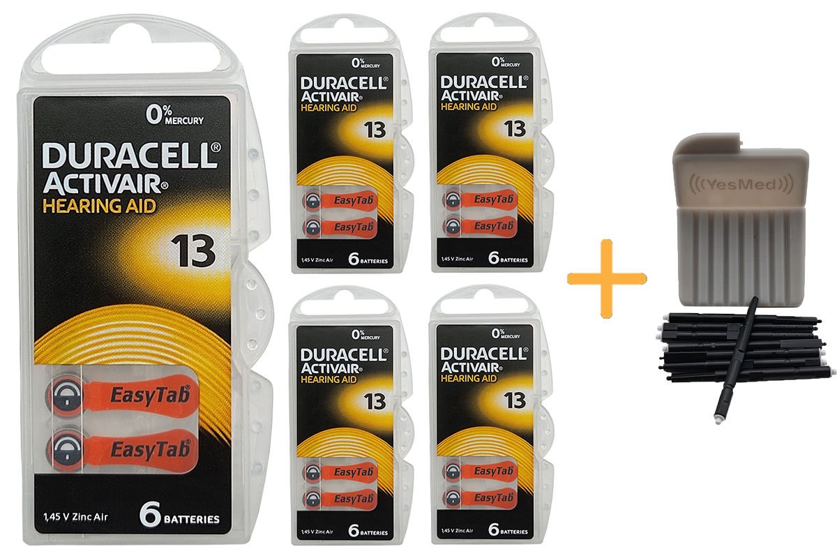 Duracell Activair 13 Numara İşitme Cihazı Pili (5 Paket x 6 Adet = 30 Adet Pil) + HEDİYE YesMed WaxStop Filtre