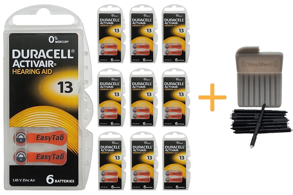 Duracell Activair 13 Numara İşitme Cihazı Pili (10 Paket x 6 Adet = 60 Adet Pil) + HEDİYE YesMed WaxStop Filtre