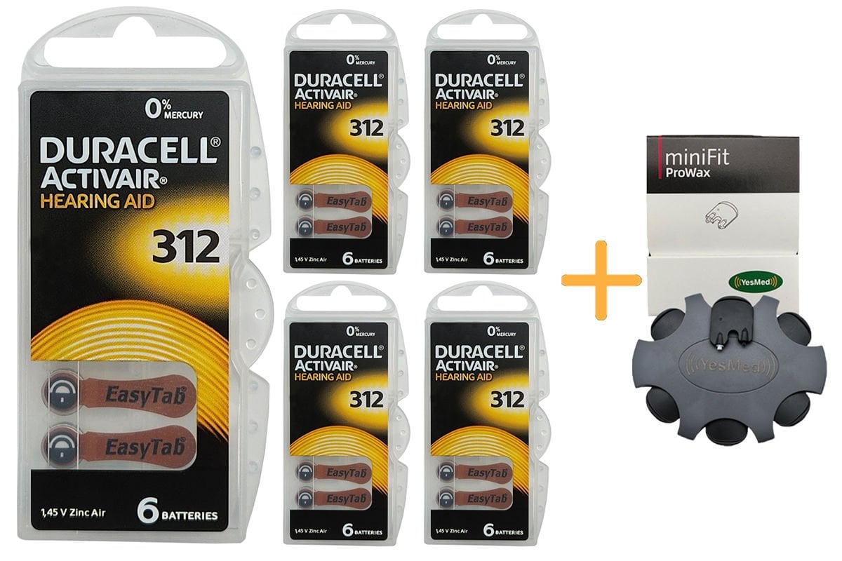 Duracell Activair 312 Numara İşitme Cihazı Pili (5 Paket x 6 Adet = 30 Adet Pil ) + HEDİYE YesMed miniFit ProWax Filtre