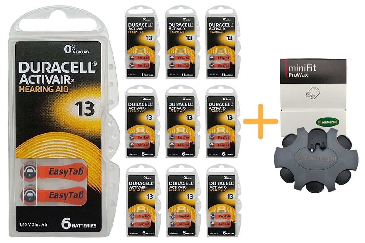 Duracell Activair 13 Numara İşitme Cihazı Pili (10 Paket x 6 Adet = 60 Adet Pil ) + HEDİYE YesMed miniFit ProWax Filtre