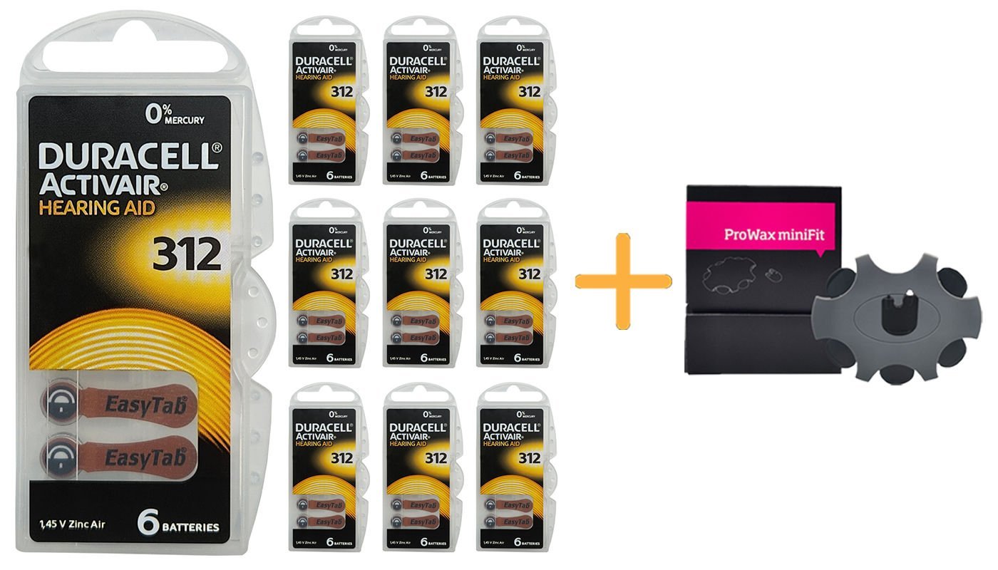 Duracell Activair 312 Numara İşitme Cihazı Pili (10 Paket x 6 Adet = 60 Adet Pil) + HEDİYE Prowax MiniFit Filtre