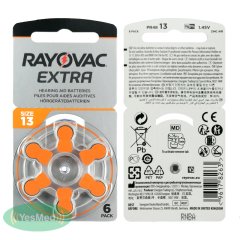 Rayovac Extra 13 Numara İşitme Cihazı Pili (5 Paket x 6 Adet = 30 Adet Pil) + HEDİYE Prowax Filtre, YesMed