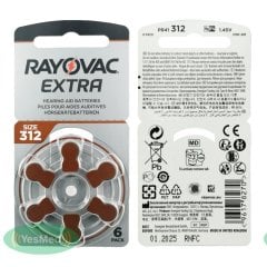 Rayovac Extra 312 Numara İşitme Cihazı Pili (5 Paket x 6 Adet = 30 Adet Pil) + HEDİYE Prowax Filtre, YesMed