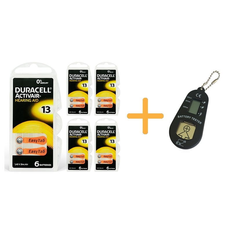 Duracell Activair 13 Numara İşitme Cihazı Pili (5 Paket x 6 Adet = 30 Adet Pil) + HEDİYE İşitme Cihazı Pil Ölçer, YesMed