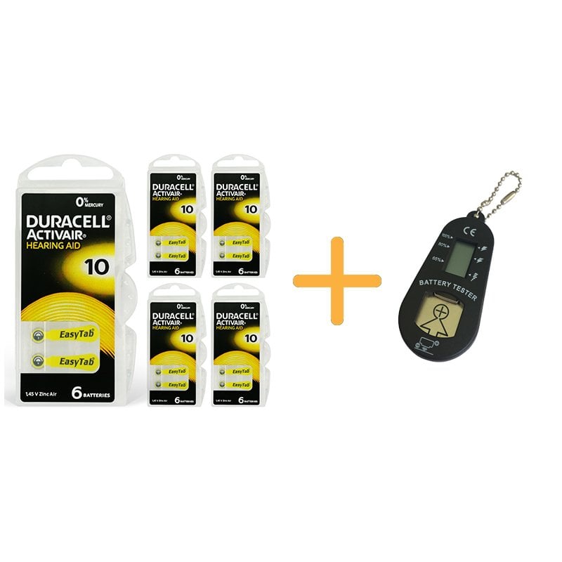 Duracell Activair 10 Numara İşitme Cihazı Pili (5 Paket x 6 Adet = 30 Adet Pil) + HEDİYE İşitme Cihazı Pil Ölçer, YesMed