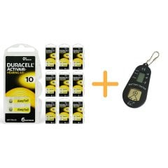 Duracell Activair 10 Numara İşitme Cihazı Pili (10 Paket x 6 Adet = 60 Adet Pil) + HEDİYE İşitme Cihazı Pil Ölçer, YesMed