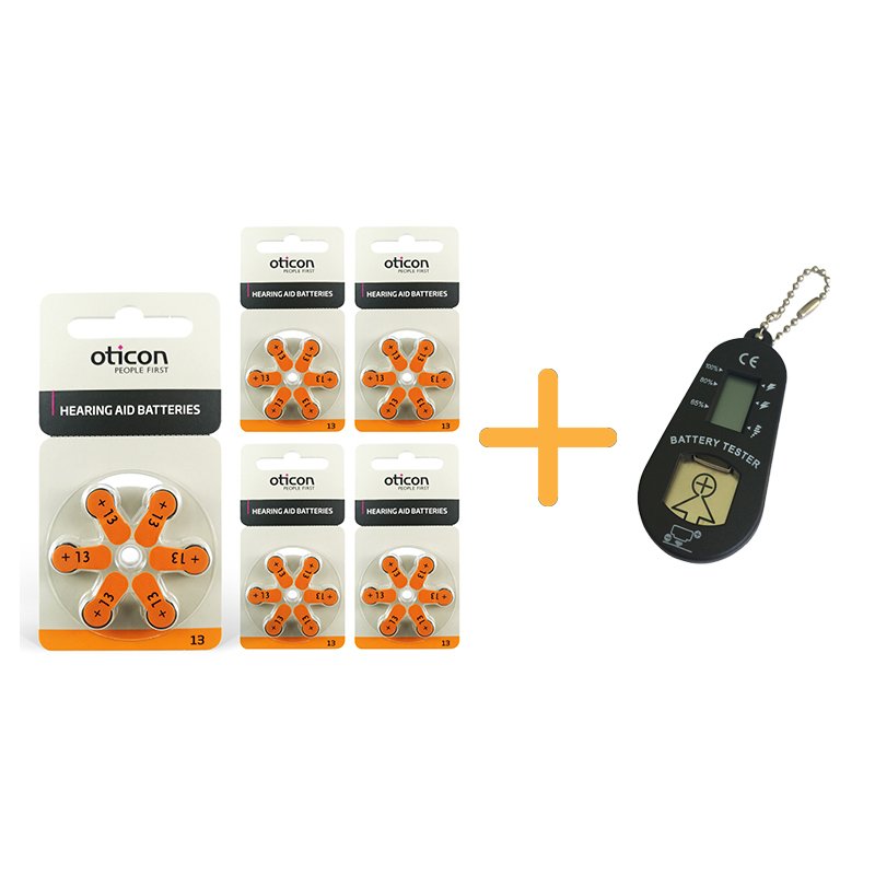 Oticon 13 Numara İşitme Cihazı Pili (5 Paket x 6 Adet= 30 Adet Pil) + HEDİYE İşitme Cihazı Pil Ölçer, YesMed