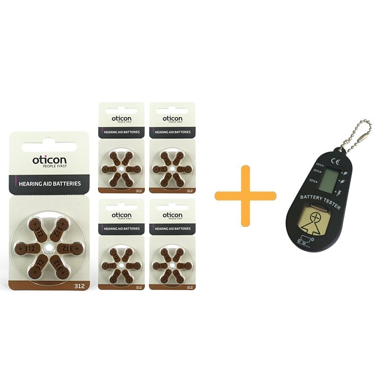 Oticon 312 Numara İşitme Cihazı Pili (5 Paket x 6 Adet= 30 Adet Pil) + HEDİYE İşitme Cihazı Pil Ölçer, YesMed