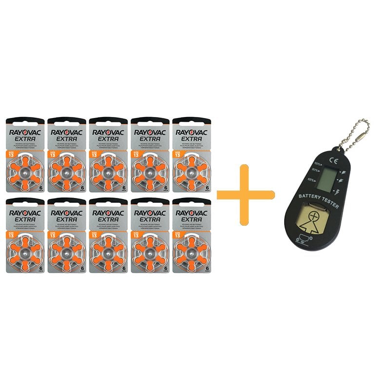 Rayovac Extra 13 Numara İşitme Cihazı Pili (10 Paket x 6 Adet = 60 Adet Pil) + HEDİYE İşitme Cihazı Pil Ölçer, YesMed