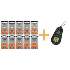 Rayovac Extra 13 Numara İşitme Cihazı Pili (10 Paket x 6 Adet = 60 Adet Pil) + HEDİYE İşitme Cihazı Pil Ölçer, YesMed