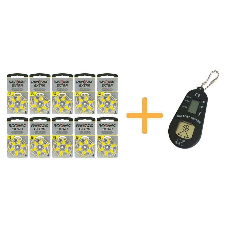 Rayovac Extra 10 Numara İşitme Cihazı Pili (10 Paket x 6 Adet = 60 Adet Pil) + HEDİYE İşitme Cihazı Pil Ölçer, YesMed