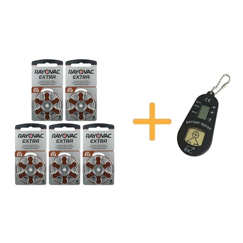 Rayovac Extra 312 Numara İşitme Cihazı Pili (5 Paket x 6 Adet = 30 Adet Pil) + HEDİYE İşitme Cihazı Pil Ölçer, YesMed
