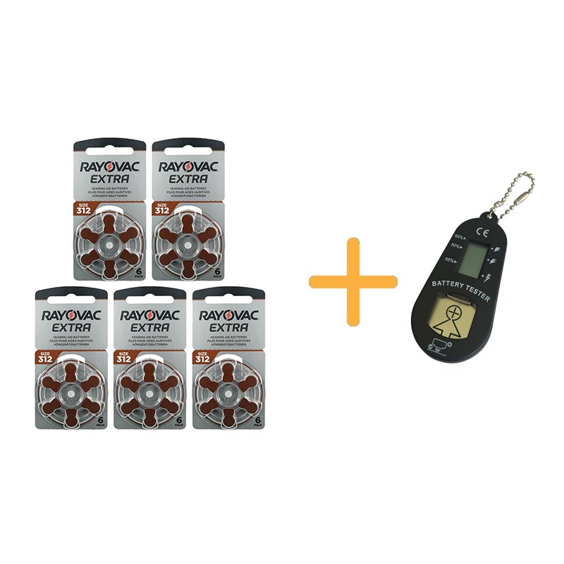 Rayovac Extra 312 Numara İşitme Cihazı Pili (5 Paket x 6 Adet = 30 Adet Pil) + HEDİYE İşitme Cihazı Pil Ölçer, YesMed