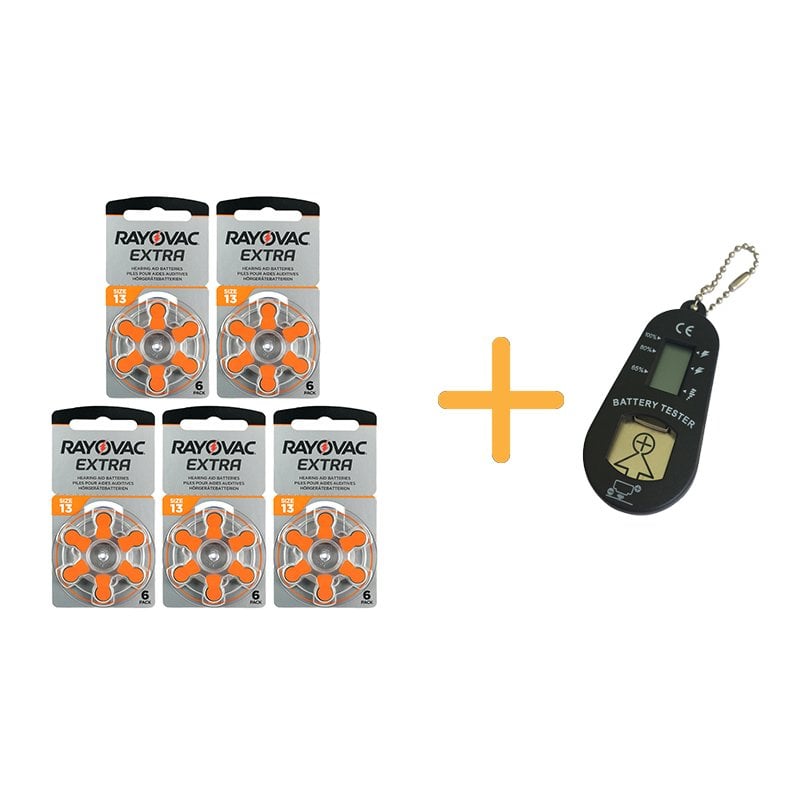 Rayovac Extra 13 Numara İşitme Cihazı Pili (5 Paket x 6 Adet = 30 Adet Pil) + HEDİYE İşitme Cihazı Pil Ölçer, YesMed