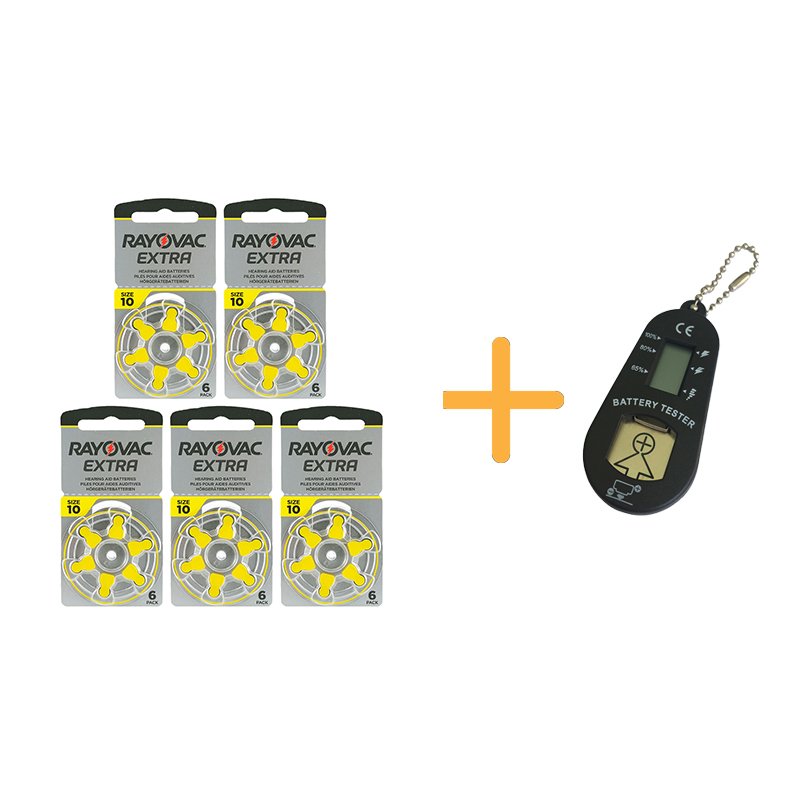 Rayovac Extra 10 Numara İşitme Cihazı Pili (5 Paket x 6 Adet = 30 Adet Pil) + HEDİYE İşitme Cihazı Pil Ölçer, YesMed