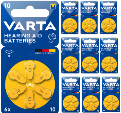 Varta 10 Numara İşitme Cihazı Pili, Kulaklık Pili, Duyma Pili, Kulak Pili, Kulak Cihazı Pili (10 Paket = 60 Adet Pil)