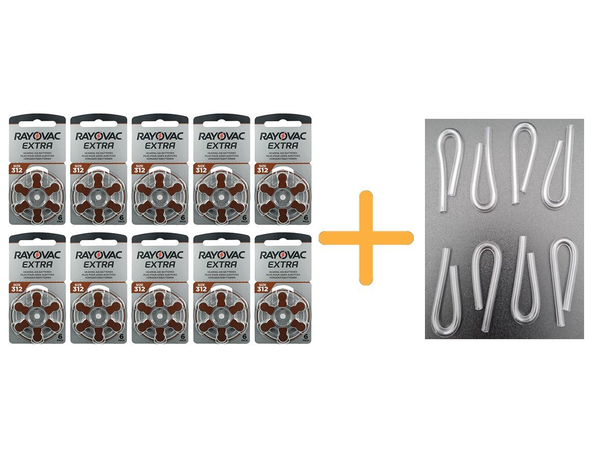 Rayovac Extra 312 Numara İşitme Cihazı Pili (10 Paket x 6 Adet= 60 Adet Pil) + HEDİYE İşitme Cihazı Hortumu (8 Adet, Orta-Standart olan Kıvrılmış Hortum), YesMed