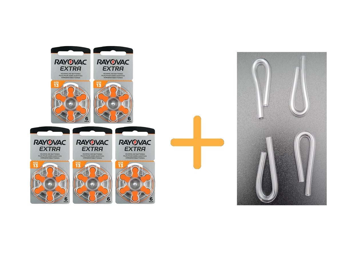 Rayovac Extra 13 Numara İşitme Cihazı Pili (5 Paket x 6 Adet = 30 Adet Pil) + HEDİYE İşitme Cihazı Hortumu (4 Adet, Orta-Standart olan Kıvrılmış Hortum), YesMed
