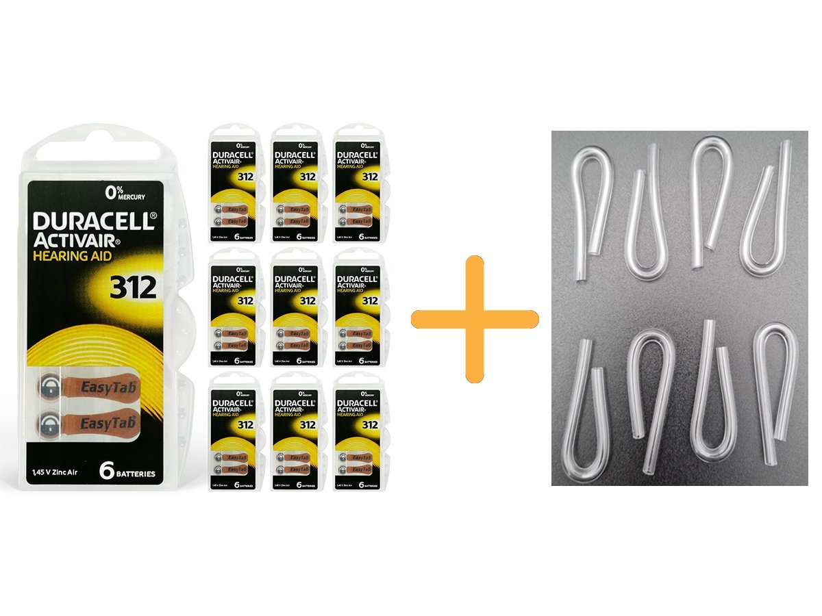 Duracell 312 Numara İşitme Cihazı Pili (10 Paket x 6 Adet = 60 Adet Pil) + HEDİYE İşitme Cihazı Hortumu (8 Adet), YesMed