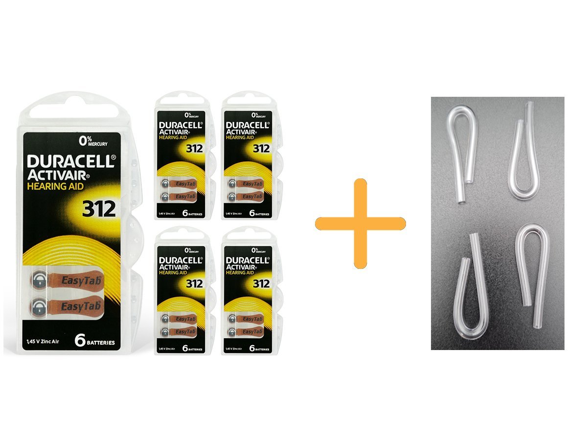 Duracell 312 Numara İşitme Cihazı Pili (5 Paket x 6 Adet = 30 Adet Pil) + HEDİYE İşitme Cihazı Hortumu (4 Adet), YesMed