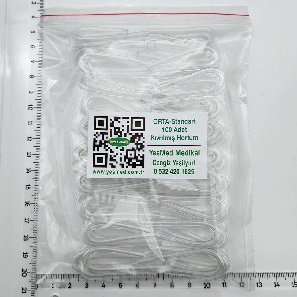 Orta-Standart Boy Kıvrılmış Hortum, İşitme Cihazı Hortumu, Kalıp Hortumu (1 Paket=100 Adet), YesMed -
