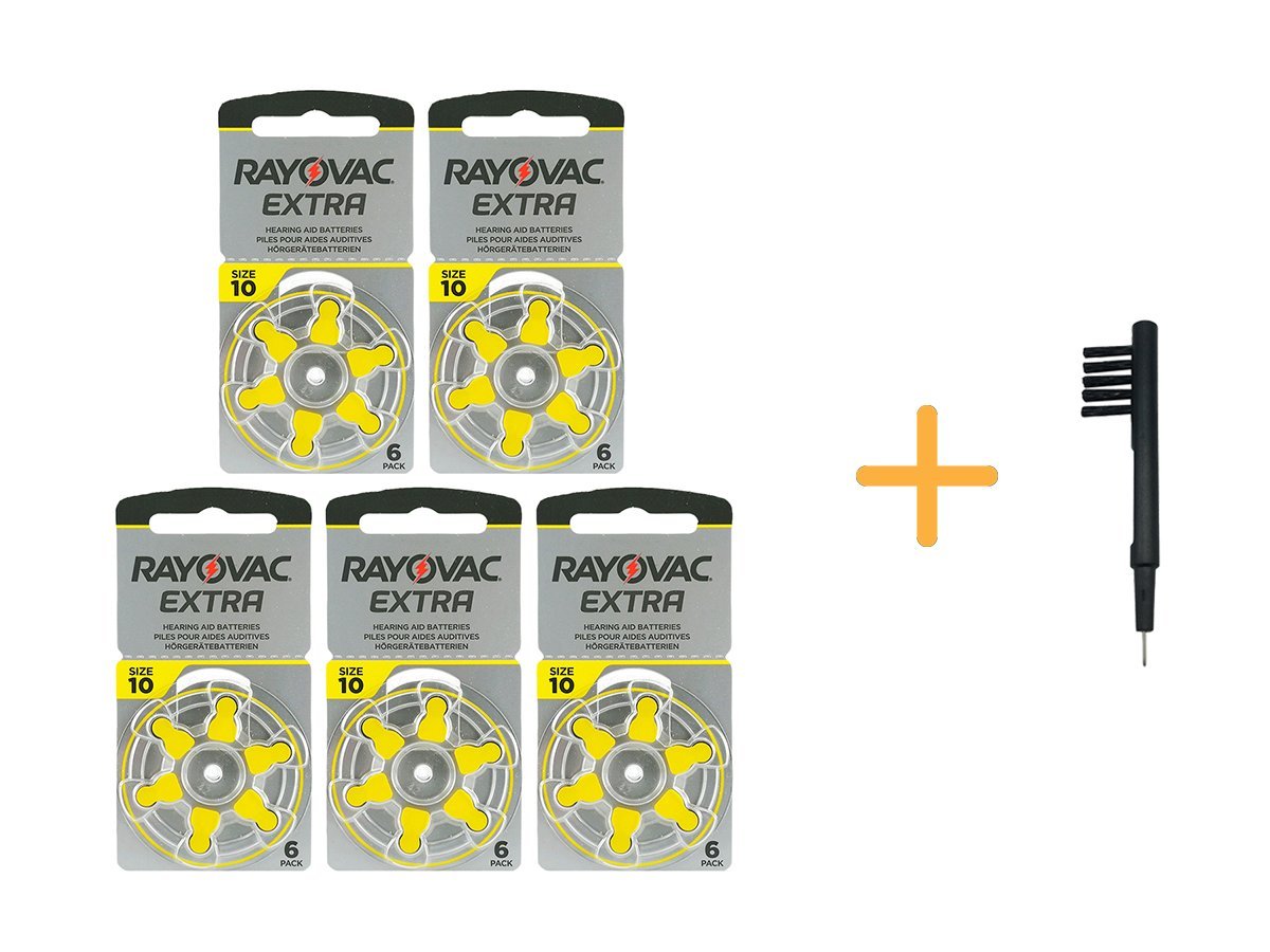 Rayovac Extra 10 Numara İşitme Cihazı Pili (5 Paket x 6 Adet = 30 Adet Pil) + HEDİYE Mıknatıslı İşitme Cihazı Temizleme Fırçası, YesMed