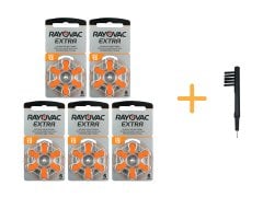 Rayovac Extra 13 Numara İşitme Cihazı Pili (5 Paket x 6 Adet = 30 Adet Pil) + HEDİYE Mıknatıslı İşitme Cihazı Temizleme Fırçası, YesMed