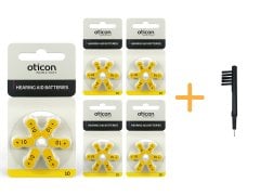 Oticon 10 Numara İşitme Cihazı Pili (5 Paket x 6 Adet= 30 Adet Pil) + HEDİYE Mıknatıslı İşitme Cihazı Temizleme Fırçası, YesMed