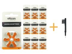 Oticon 13 Numara İşitme Cihazı Pili (10 Paket x 6 Adet= 60 Adet Pil) + HEDİYE Mıknatıslı İşitme Cihazı Temizleme Fırçası, YesMed
