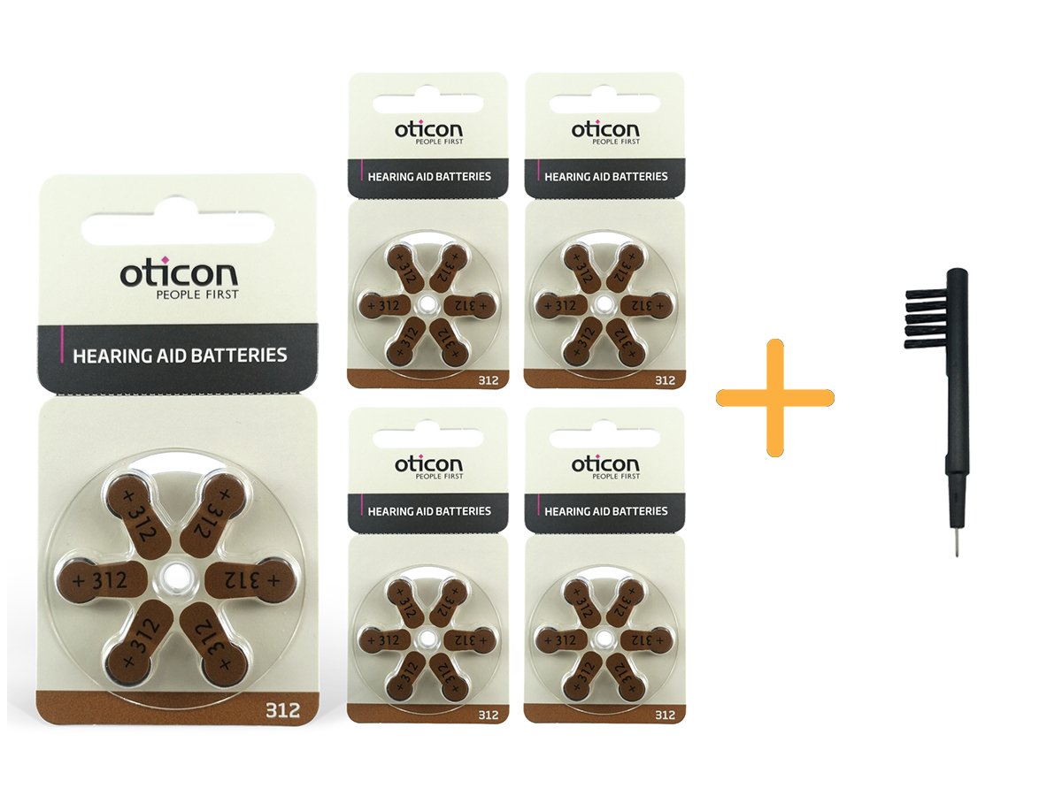 Oticon 312 Numara İşitme Cihazı Pili (5 Paket x 6 Adet= 30 Adet Pil) + HEDİYE Mıknatıslı İşitme Cihazı Temizleme Fırçası, YesMed