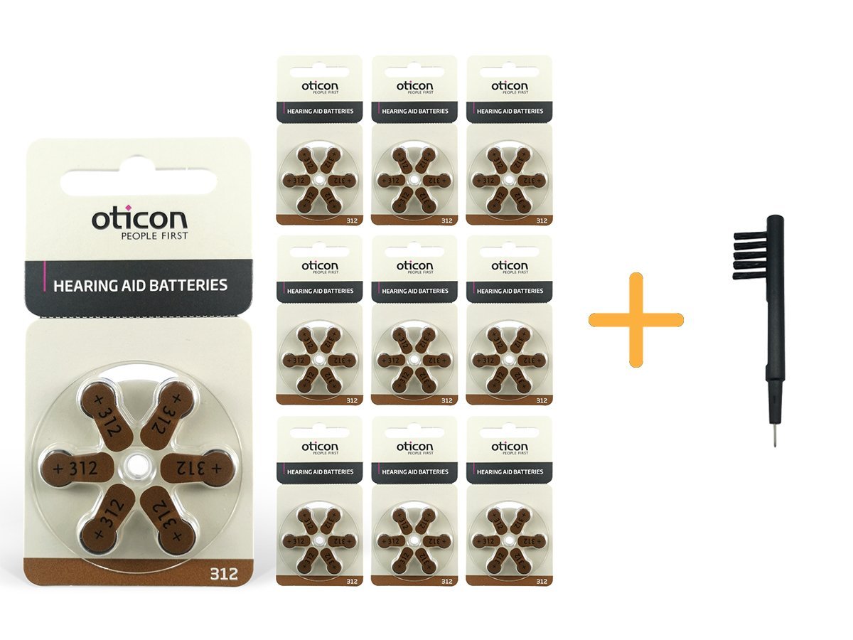 Oticon 312 Numara İşitme Cihazı Pili (10 Paket x 6 Adet= 60 Adet Pil) + HEDİYE Mıknatıslı İşitme Cihazı Temizleme Fırçası, YesMed