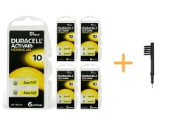 Duracell Activair 10 Numara İşitme Cihazı Pili (5 Paket x 6 Adet = 30 Adet Pil) + HEDİYE Mıknatıslı İşitme Cihazı Temizleme Fırçası, YesMed