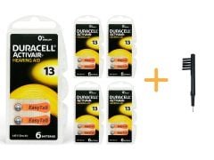Duracell Activair 13 Numara İşitme Cihazı Pili (5 Paket x 6 Adet = 30 Adet Pil) + HEDİYE Mıknatıslı İşitme Cihazı Temizleme Fırçası, YesMed