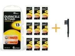 Duracell Activair 13 Numara İşitme Cihazı Pili (10 Paket x 6 Adet = 60 Adet Pil) + HEDİYE Mıknatıslı İşitme Cihazı Temizleme Fırçası, YesMed