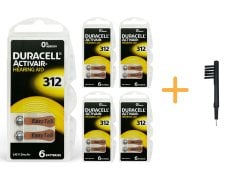 Duracell Activair 312 Numara İşitme Cihazı Pili (5 Paket x 6 Adet = 30 Adet Pil) + HEDİYE Mıknatıslı İşitme Cihazı Temizleme Fırçası, YesMed