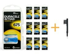 Duracell Activair 675 Numara İşitme Cihazı Pili (10 Paket x 6 Adet = 60 Adet Pil) + HEDİYE Mıknatıslı İşitme Cihazı Temizleme Fırçası, YesMed