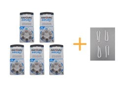 Koklear İmplant İşitme Cihazı Pili, Rayovac 675CP IMPLANT PRO+ (5 Paket x 6 Adet = 30 Adet Pil) + HEDİYE İşitme Cihazı Hortumu (4 Adet, Orta-Standart olan Kıvrılmış Hortum), YesMed