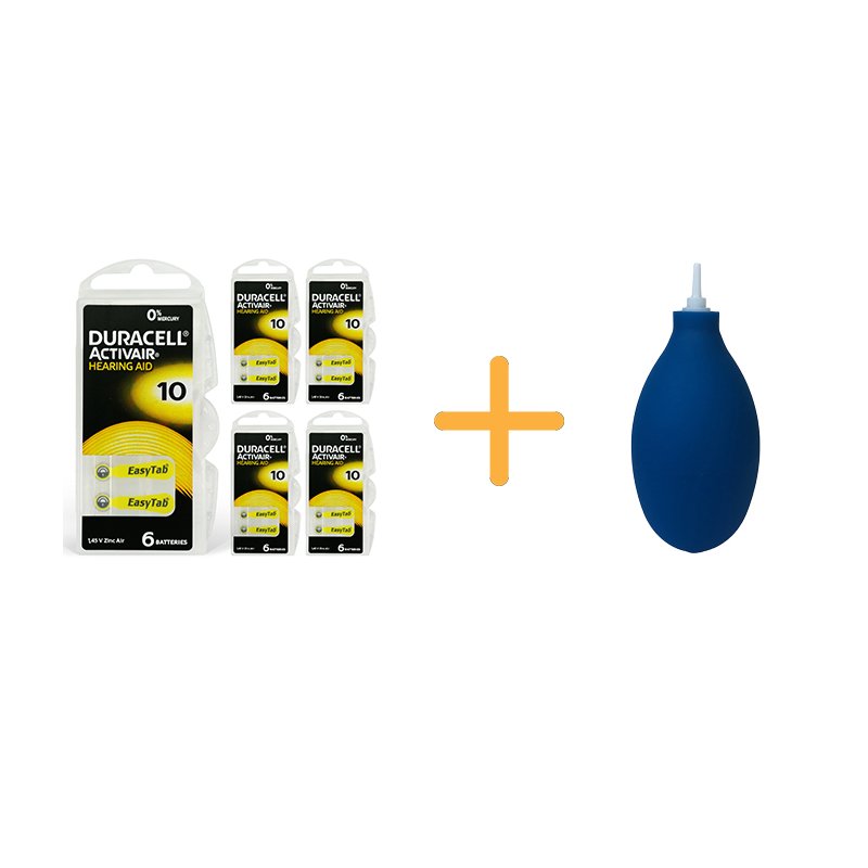Duracell Activair 10 Numara İşitme Cihazı Pili (5 Paket x 6 Adet = 30 Adet Pil) + HEDİYE İşitme Cihazı El Pompası (Puar), YesMed