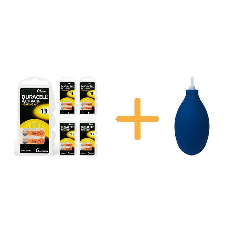 Duracell Activair 13 Numara İşitme Cihazı Pili (5 Paket x 6 Adet = 30 Adet Pil) + HEDİYE İşitme Cihazı El Pompası (Puar), YesMed