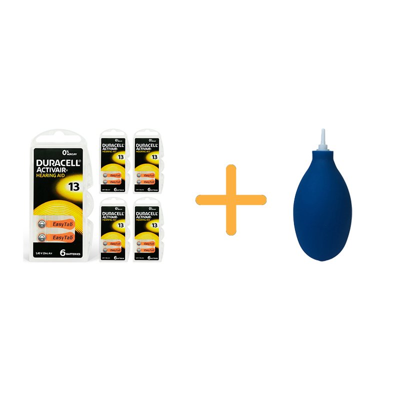 Duracell Activair 13 Numara İşitme Cihazı Pili (5 Paket x 6 Adet = 30 Adet Pil) + HEDİYE İşitme Cihazı El Pompası (Puar), YesMed