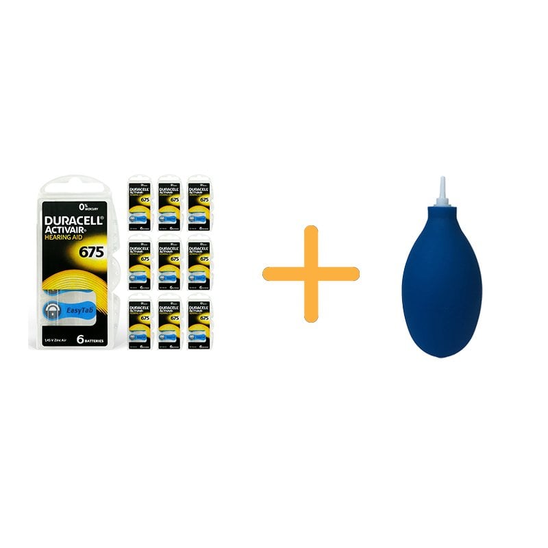 Duracell Activair 675 Numara İşitme Cihazı Pili (10 Paket x 6 Adet = 60 Adet Pil) + HEDİYE İşitme Cihazı El Pompası (Puar), YesMed