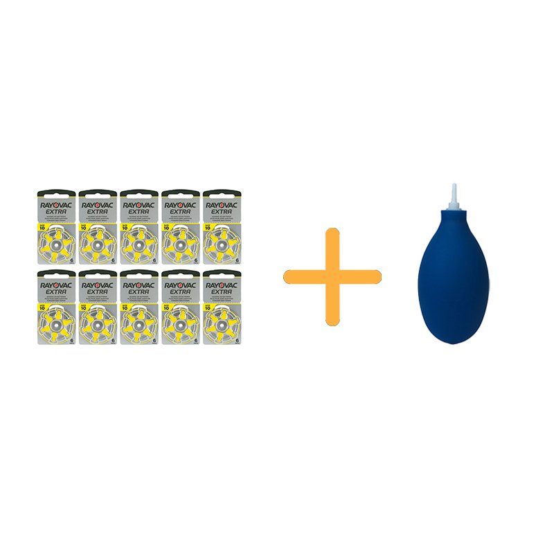 Rayovac Extra 10 Numara İşitme Cihazı Pili (10 Paket x 6 Adet = 60 Adet Pil) + HEDİYE İşitme Cihazı El Pompası (Puar), YesMed