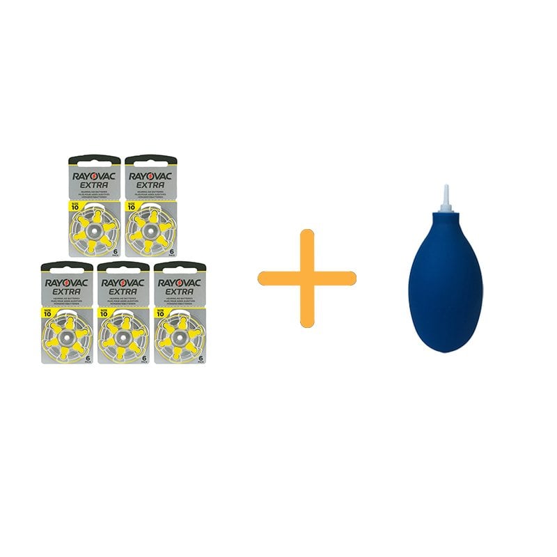 Rayovac Extra 10 Numara İşitme Cihazı Pili (5 Paket x 6 Adet = 30 Adet Pil) + HEDİYE İşitme Cihazı El Pompası (Puar), YesMed